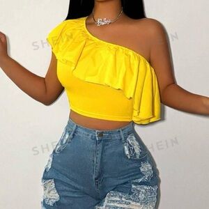 Yellow one shoulder crop!